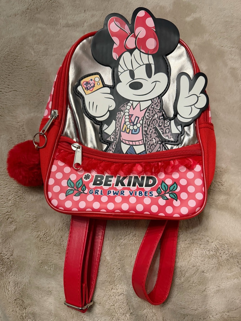 Disney Red and Pink Minnie Mouse 'Be Kind' Mini Backpack